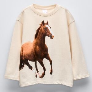 Zara Girl Shirt Long Sleeve Horse Graphic Equestrian Style Size 11/12 NWT